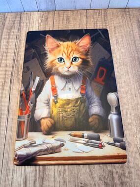 Carpenter  Kitty Metal Sign Cute Cat Carpenter Cat Metal Home Decor FAST SHIP